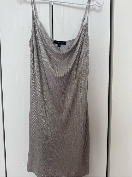 Dynamite Dresses & Skirts - Dynamite Silver Metallic Cowl Slip Mini Dress